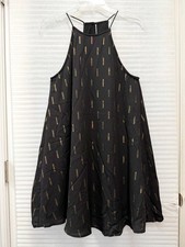 Everly Metallic Gold Stripe Halter Dress Small Black Sleeveless Cocktail Party