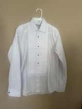 Berlioni Tuxedo Dress Shirt Men  s Size L White Pleated Front French Cuffs Formal