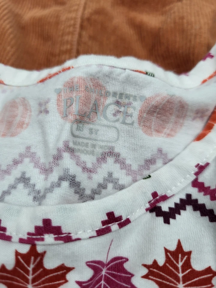 The Childrens Place Pumpkin Overalls Girls 5T Orange Set Shirt AOP Halloween Set - Image 3 of 4