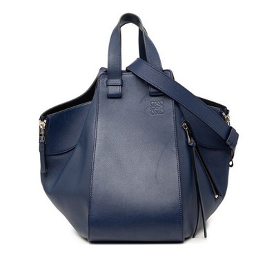 LOEWE Anagram Hammock Medium Handbag Shoulder Bag Drawstring 2WAY Navy Leather L