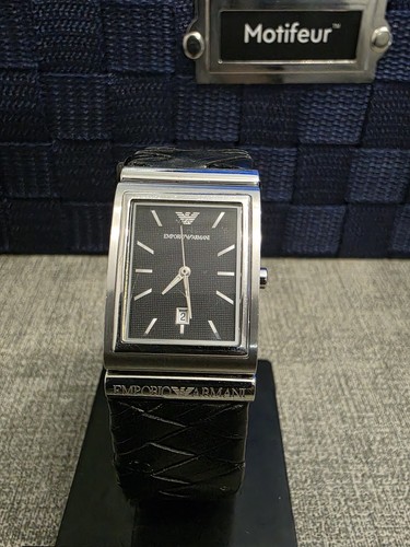 EMPORIO ARMANI AR-5564 BLACK GENUINE LEATHER BAND WOMEN'S.NEW BATTERY INSTALLED - Picture 1 of 12