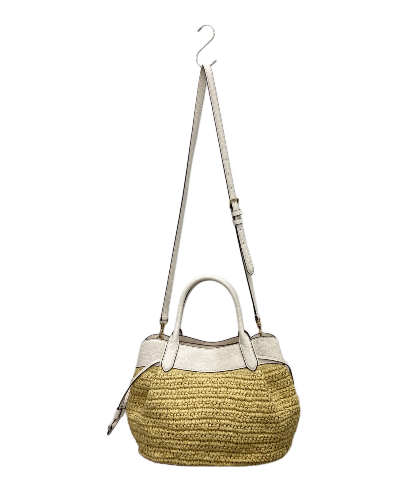 Kate Spade Dumpling Straw Large Satchel Ivory Leather Women Used Authentic thumbnail 10