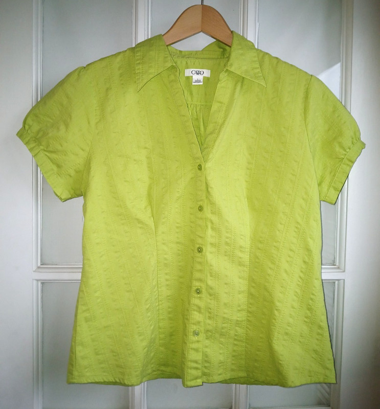 cato lime green seersucker l button up blouse boho hippie short sleeve