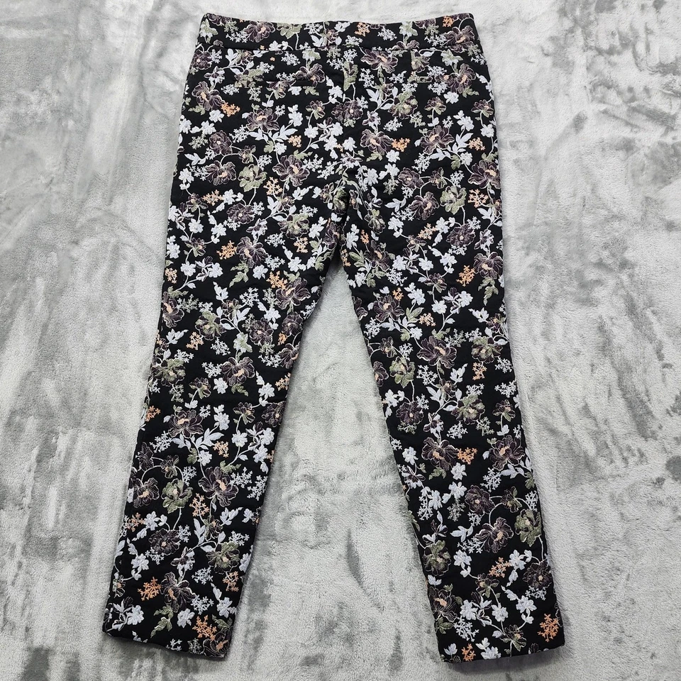 Pantalones Ann Taylor LOFT para mujer 12 negros florales calce Marisa tiro alto tobillo elástico Foto 2 de 4