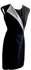 Calvin Klein Exquisite Sophisticated Black/White Lined Sleeveless Dress Sz Boss