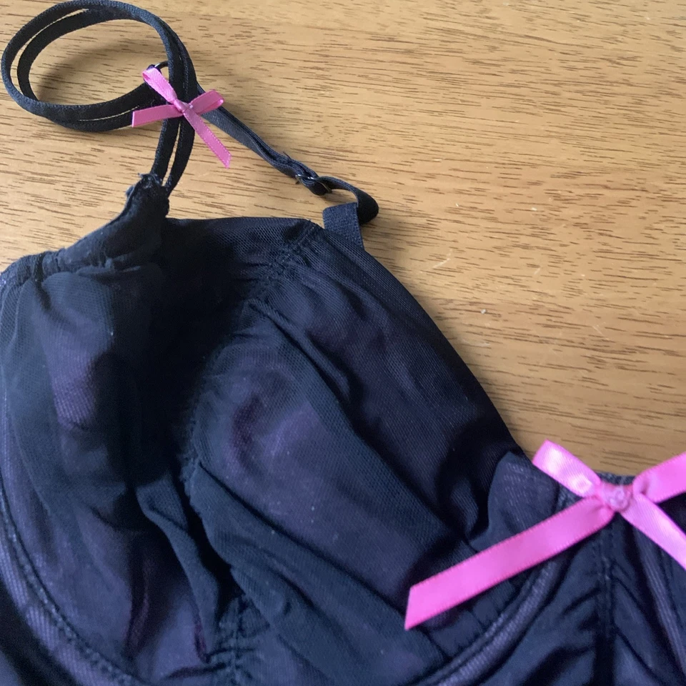 Good Condition Ann Summers Black / Pink UnderWired Basque Suspenders 36D - Image 2 of 3