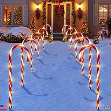 10-Pack 21" Candy Cane Solar Pathway Lights - 8 Modes, Waterproof Garden Decor