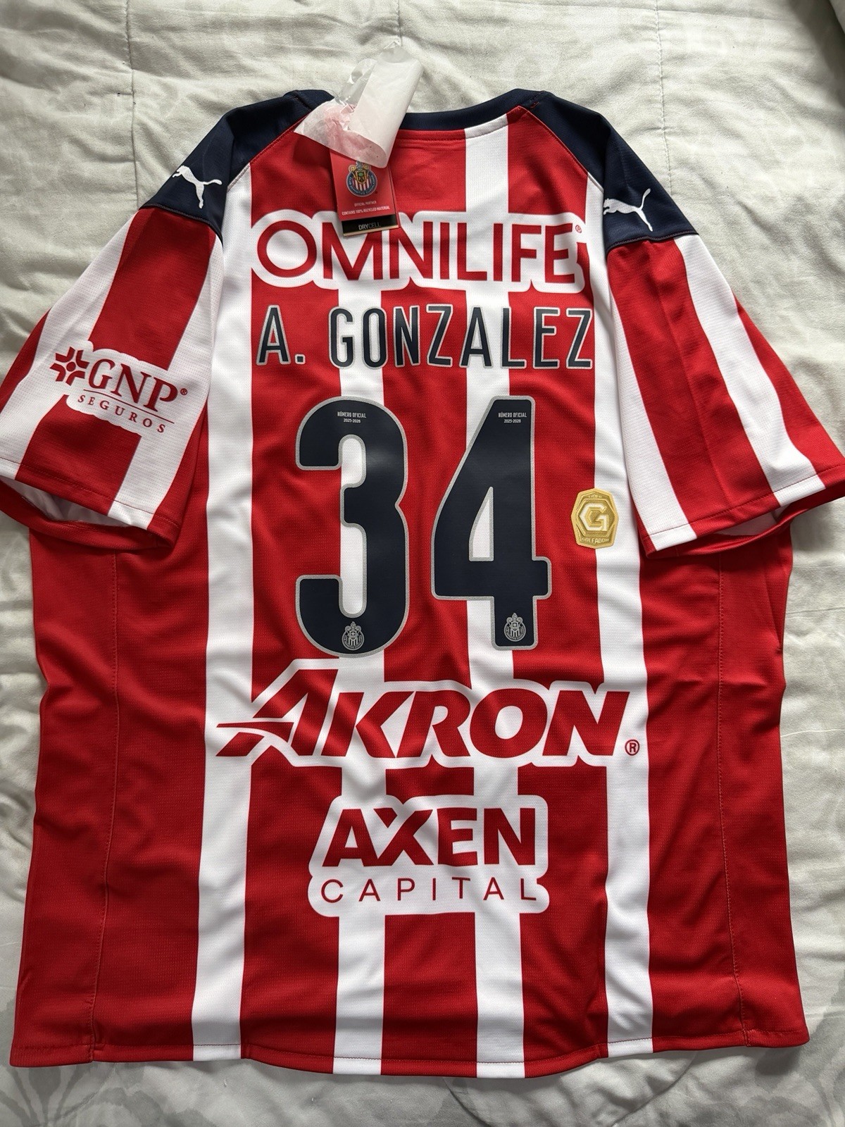 Jersey Chivas Guadalajara 2025 Armando Hormiga González #34 + Goleador patch.