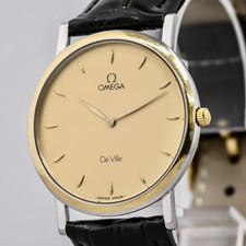 *NEAR MINT* Vintage OMEGA De Ville Cal.1378 Quartz Gold Dial 32mm Men w/Bracelet