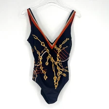 Vtg Gottex Swimsuit Womens 12 Chainlink Old Money Preppy Equestrian Nautical