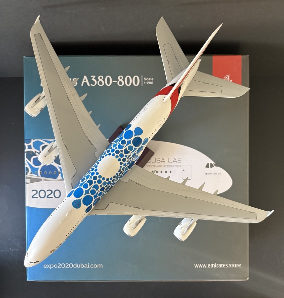 GeminiJets 1:200 Emirates Airbus A380-800 Blue Expo 2020 A6-EOT