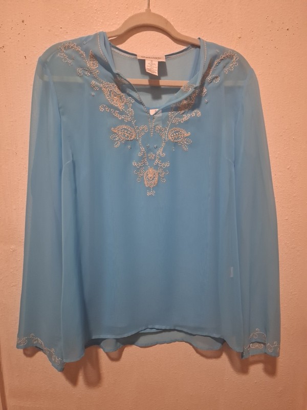 Chadwick's Light Blue Sheer 2 Piece Blouse Size 10