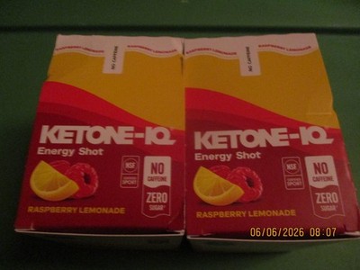 2 Ketone-IQ Raspberry Lemonade Energy Shot 6 Packs No Caffeine Zero Sugar