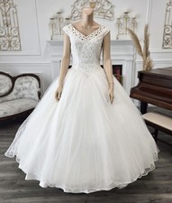 Forever Yours Vintage 90s Y2K White Pearl Tulle Quince Wedding Dress sz 10