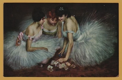 1900s ANTIQUE Postcard Carrier-Belleuse The Success Ballet Dancers Playing Card - image 1 of 2