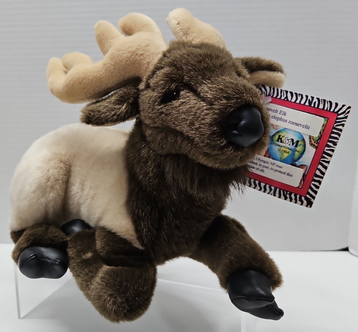 Vintage 1994 K&M International Roosevelt Elk Plush 11" Wildlife Toy w/ Tags