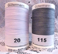 NEW White & Gray GUTERMANN 100% polyester sew-all thread 547 yards Spools 