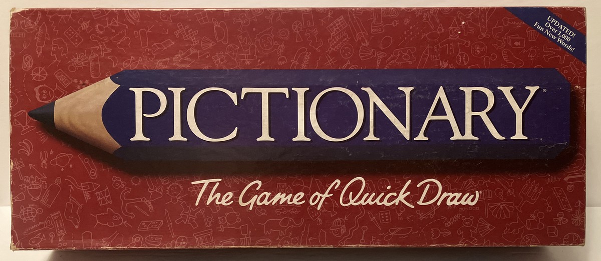 Vintage Pictionary Game Red Box Quick Draw Blue Pencil
