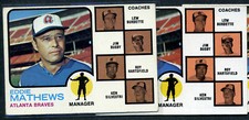 1973 TOPPS #237 ED MATHEWS HOF BRAVES MANAGER + COACHES ERROR VARIATION PAIR