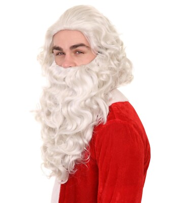 Adult Men Christmas Party Deluxe Santa Claus White Wavy Wig & Beard Set, HX-007A
