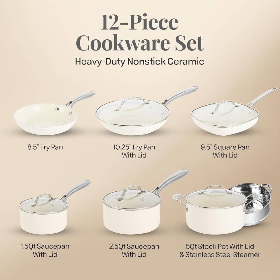12 Pc Ceramic Pots and Pans Set Non Stick Cookware Set, Kitchen