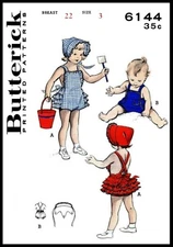 BUTTERICK 6144 Pattern Girls Sunsuit Playsuit Romper Bonnet