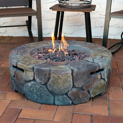 Sunnydaze Cast Stone Outdoor Propane Gas Fire Pit With Lava Rocks