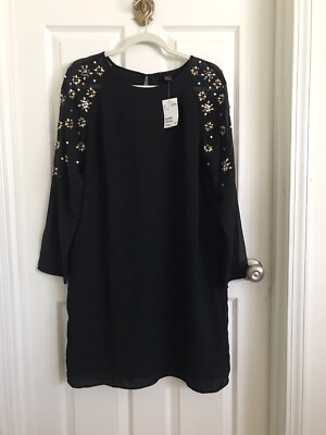h&m black chiffon dress Ladies - Black Embellished Chiffon Dress - Size: L