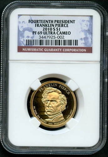 2010-S PRESIDENT FRANKLIN PIERCE $1 NGC PF69 ULTRA CAMEO