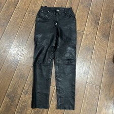 Wilsons Womens Black Leather Flat Front Straight Leg Pants Size 8