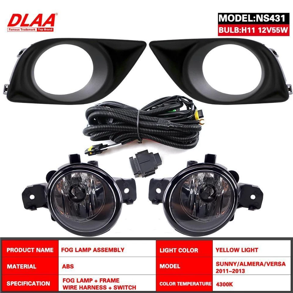 2Pcs Front Fog Lights Assembly w/ Clear Lens Grills Bumper For Nissan ALMERA Foto 2 de 4