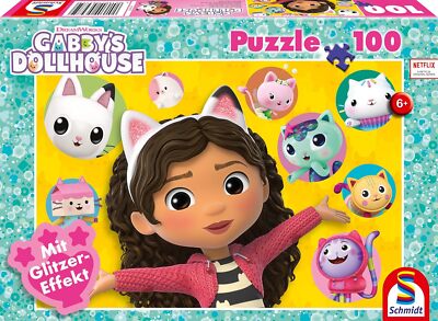 Schmidt Spiele 56475 Glitzerpuzzle, Gabbby und ihre Freunde, 100 Teile, Kinder