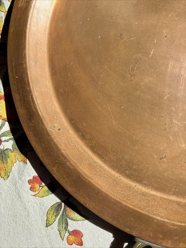 Antique Solid Copper Tray Platter Primitive W/ Brass Handles 16” HEAVY - Picture 6 of 13