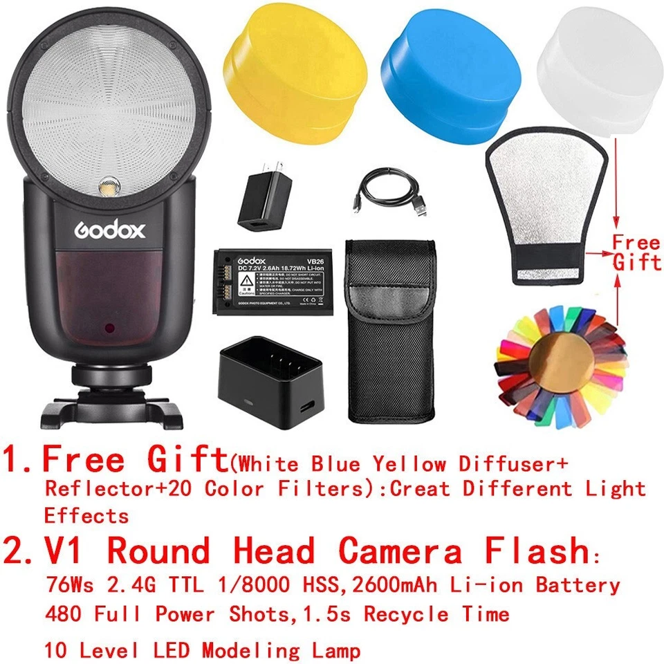 Godox V1-C Round Head Camera Flash for Canon Flash Speedlite 76Ws 2.4G TTL HSS - Image 2 of 4