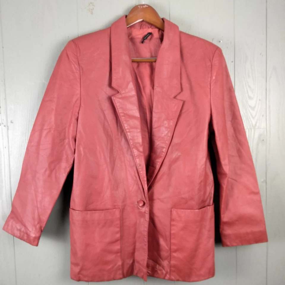 Vintage GB New York Leather Jacket Womans Large L Red 70s Blazer 1 Button Office
