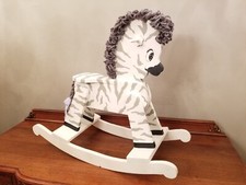 Vintage Restored Hand Painted Wooden Zebra Rocking Horse with New Mane Tail