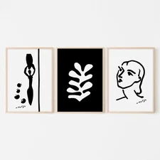 Set of 3 Line Art By Henri Matisse Wall Art Print. Perfect Minimalist Wall Decor