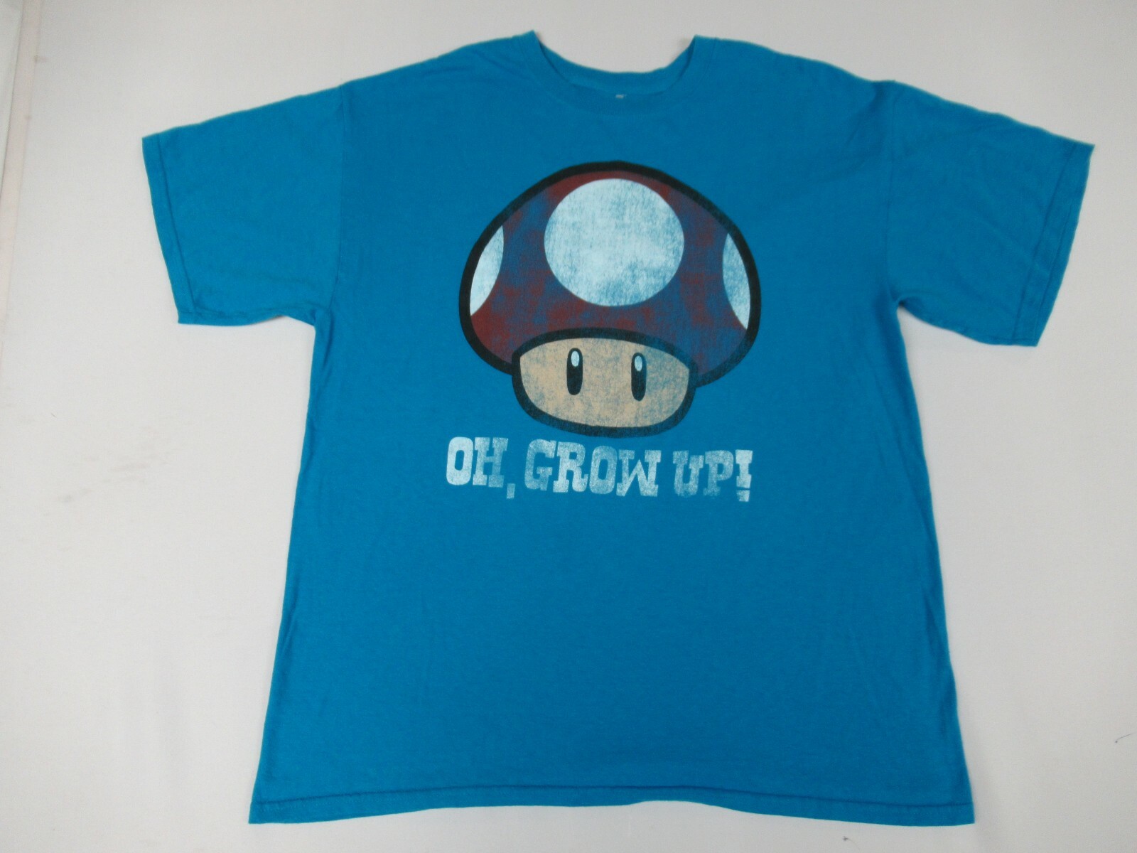 SUPER MARIO BRO JUMBO DISTRESSED TOAD OH GROW UP BLUE LG MENS T-SHIRT F114