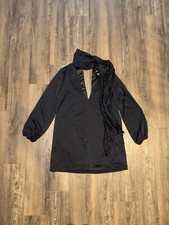 NWOT Nasty Gal Shift Solid Black Long Sleeve Wrap Tie Neck Dress - Small