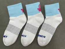 3 Pairs Bombas Women's honeycomb white Quarter Socks Size S