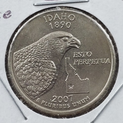 P IDAHO 2007 25c cuarto moneda golpeada a través de grasa error inverso - Imagen 2 de 4