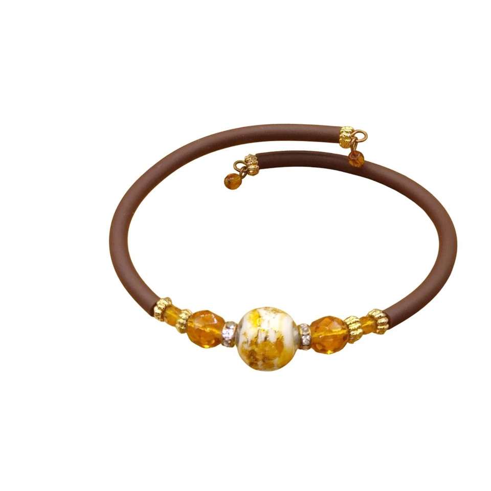 Pulsera Silicona Cristal Arte Murano, Elegante Marrón Naranja y Dorado, Acento Cristal Foto 4 de 4