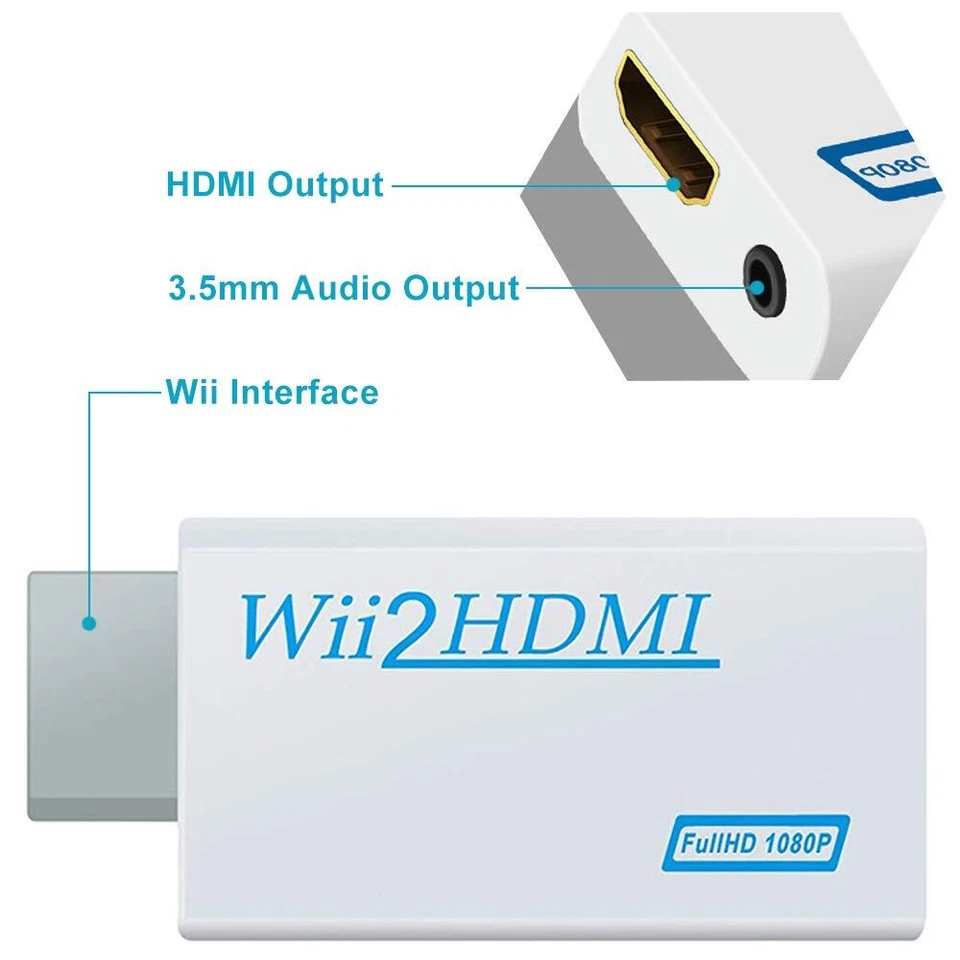 Wii to HDMI Converter Adapter 720p 1080p HD Upscale 3.5mm Audio Output - Bild 3 von 4
