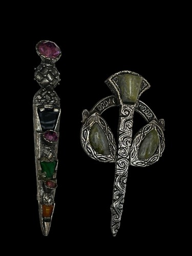 Par de broches colgantes de mármol irlandés celta milagro vintage - Imagen 2 de 6
