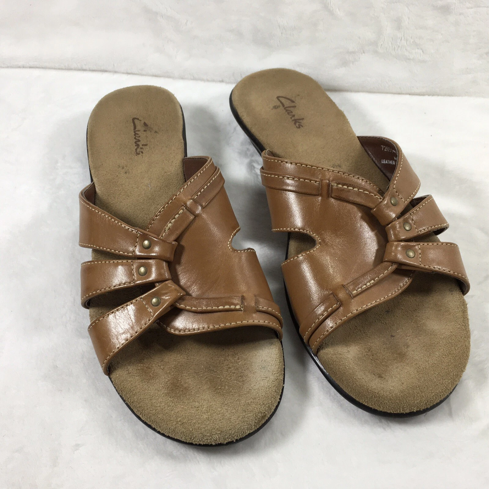 Sandali casual Clarks donna Macbeth pelle marrone slip on scarpe slide taglia 6
