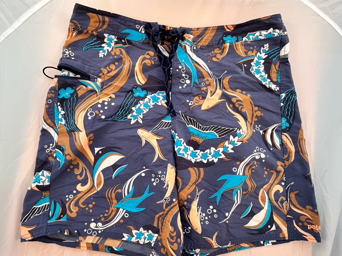 【UMA様】00s Patagonia リバーショーツ ブルーフィッシュ 魚柄L Patagonia Shorts Mens 34 Blue Fish Print Baggies Swim Trunks