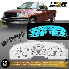 Bluegreen Glow Gauge White Overlay For 97-98 Ford F150f-150expedition Cluster Bluegreen Glow Gauge White Overlay For 97-98 Ford F150f-150expedition Cluster