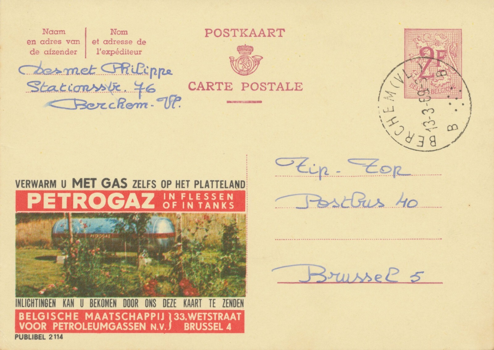 BELGIUM BERCHEM (VL.) B (now Kluisbergen) SC with dots 1969 (Postal Stationery 2