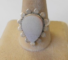 Wonderful Pink Drusy Druzy Teardrop Style Sterling Silver Ring Silver Size 9