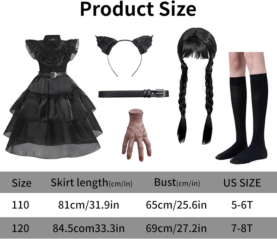 Skirfy Black Dress up Girls Halloween Costumes School Rave Outfit